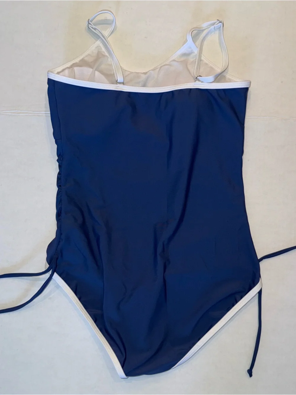 Girls Navy Blue One-Piece Swimsuit with White Trim